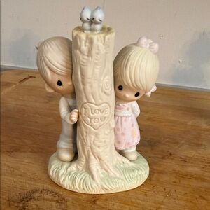 Precious Moments Cream and Pink Figurine with Heart Tree
